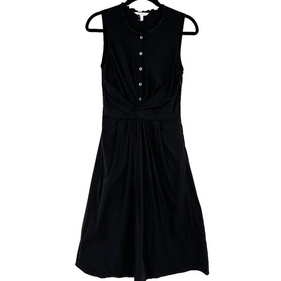Rebecca Taylor Fit-n-Flare Sleeveless Shirt Dress Black Cotton Poplin Size 2